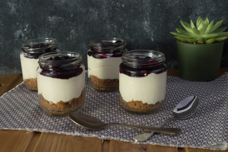 CHEESECAKE CON MERMELADA DE ARÁNDANOS (SIN HORNO)